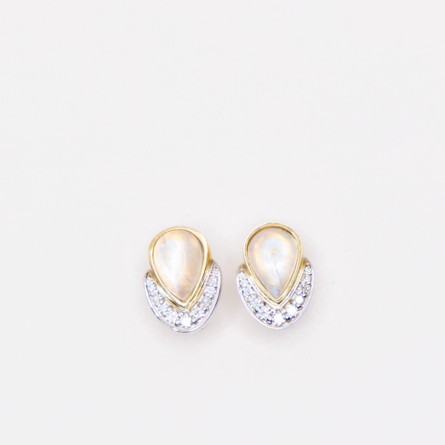 Custom Handmade 18kt Yellow & White Gold Moonstone and Diamond Earrings