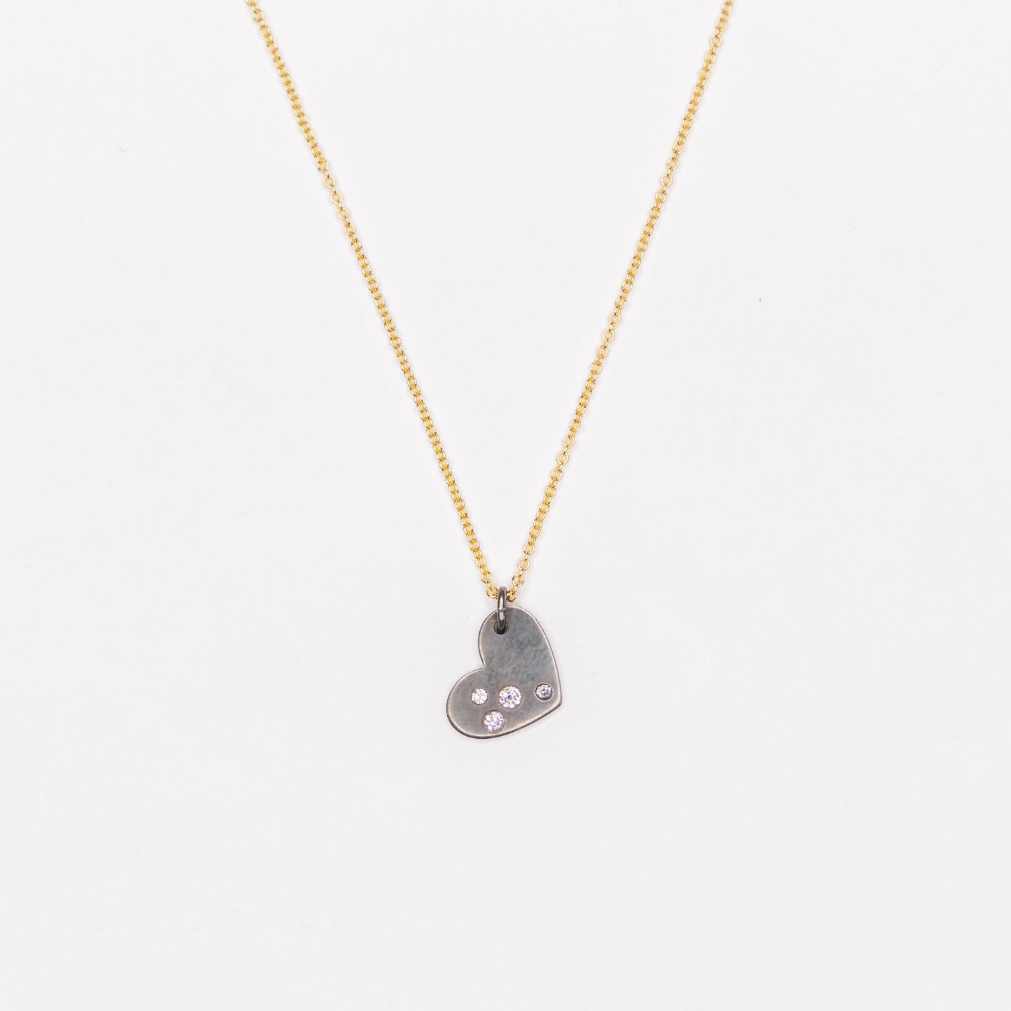Handmade Custom Oxidized Sterling Silver and Diamond Heart Pendant Necklace