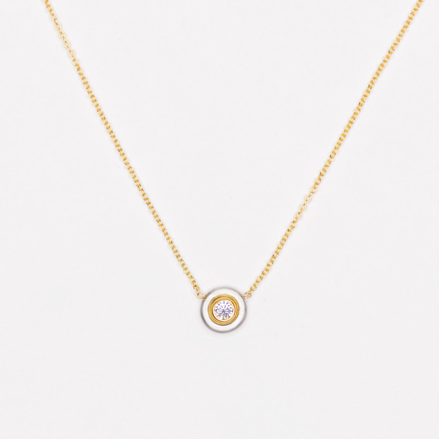 Platinum and 18kt Yellow Gold Diamond Solitaire Pendant Necklace
